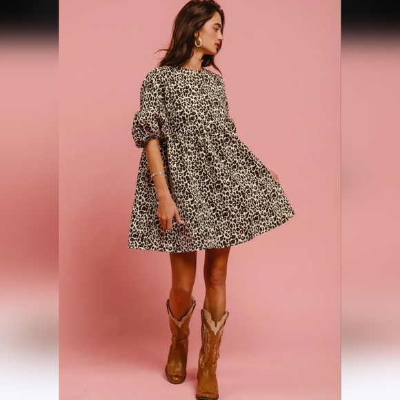 Bibi Leopard Print Denim Dress Size Xl